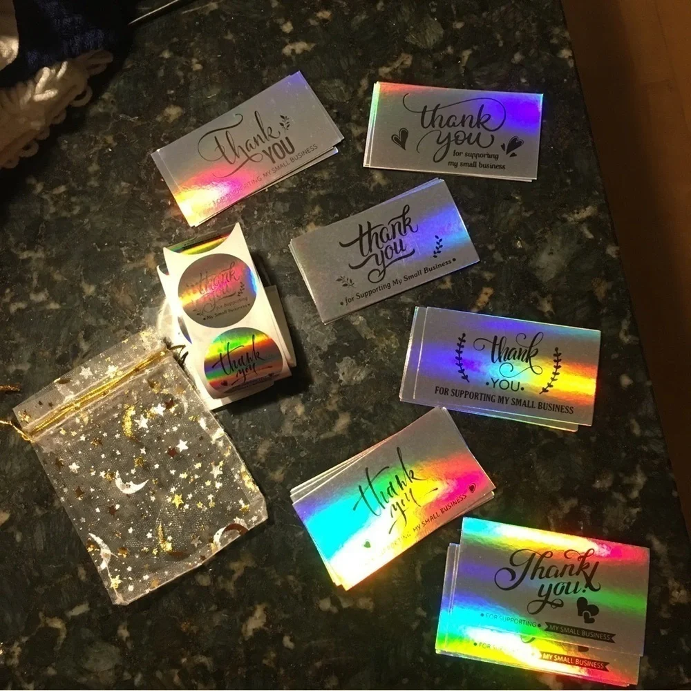 Reseller Starter Set - Silver Holographic Thank You Cards (30), Stickers (60)